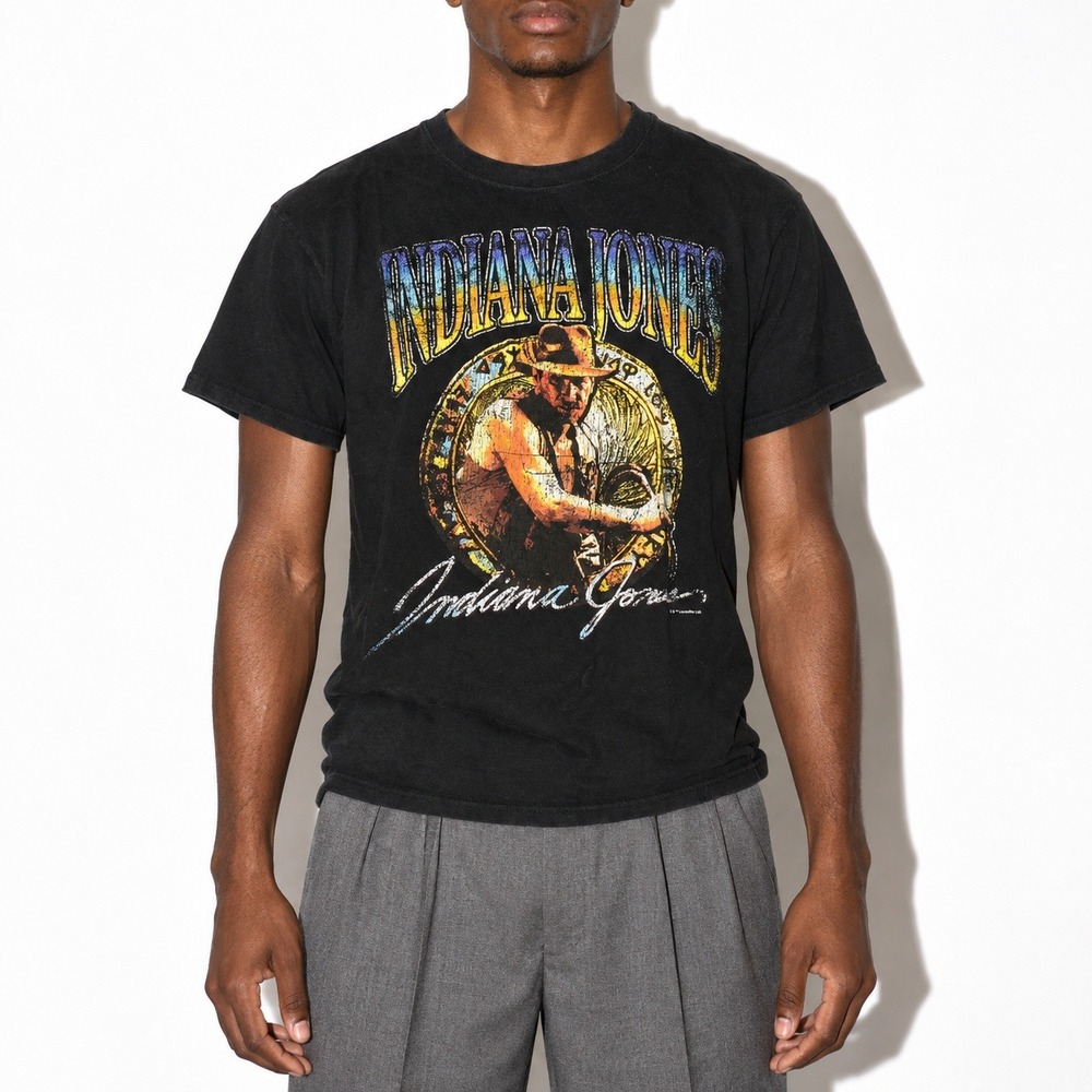 Indiana Jones Temple Of Doom T Shirt Mens M Black Cotton Movie Graphic Tee